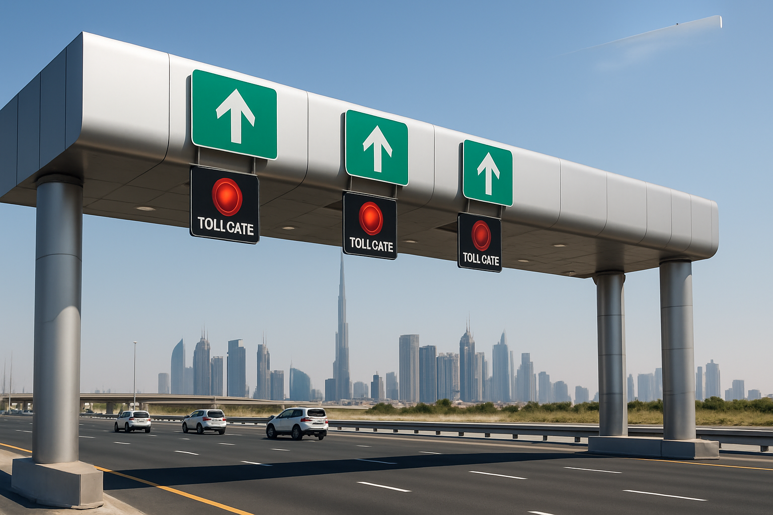 Modern toll gate system on Dubai highway