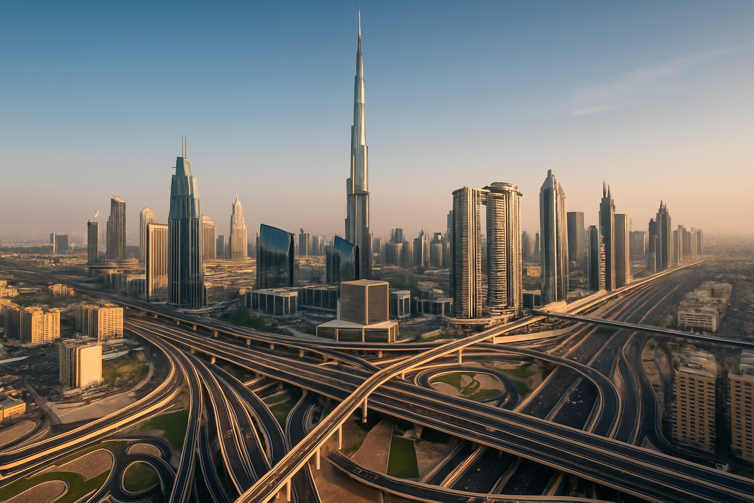 Dubai skyline with interconnected highways