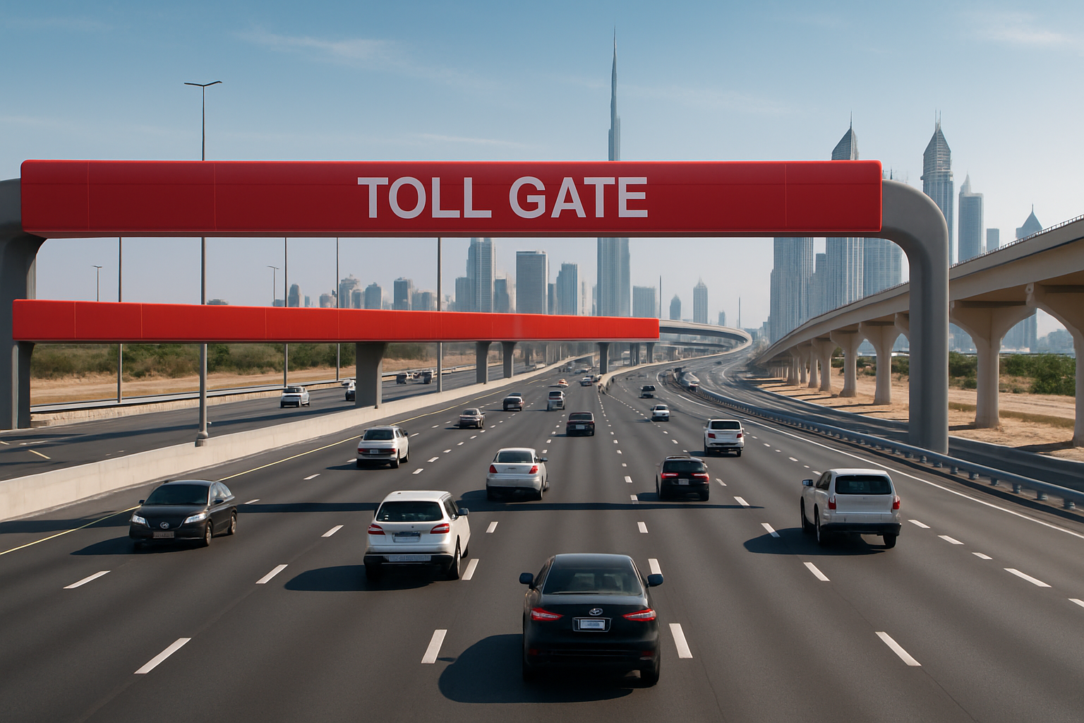 Modern toll road in Dubai with smooth traffic flow